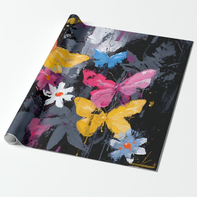 Vibrant Abstract Butterfly Flight (5) Wrapping Paper (Unrolled)