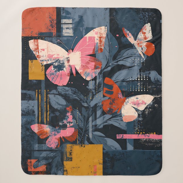 Vibrant Abstract Butterfly Flight (6) Sherpa Blanket (Front)