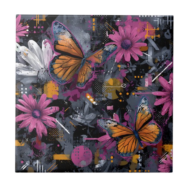 Vibrant Abstract Butterfly Flight (6) Tile (Front)