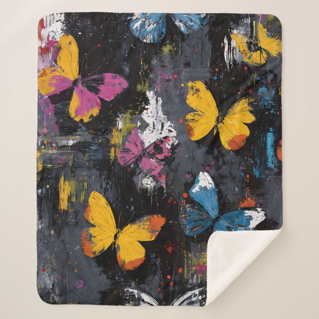 Vibrant Abstract Butterfly Flight (8) Sherpa Blanket (Front)