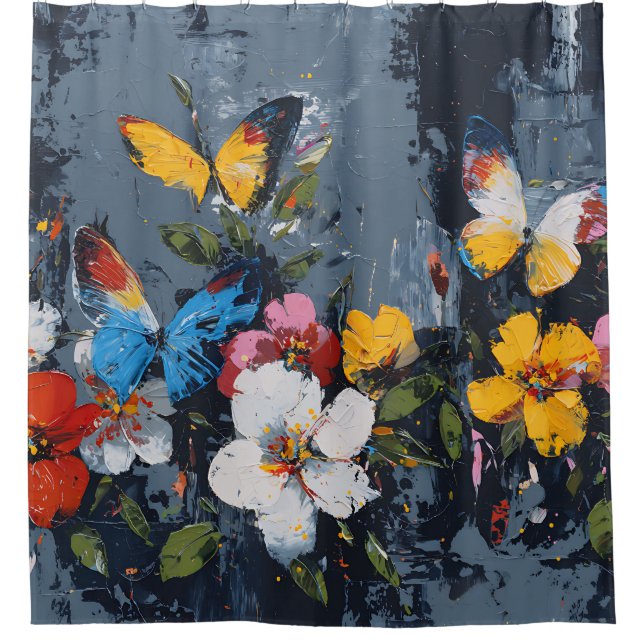 Vibrant Abstract Butterfly Flight (9) Shower Curtain (Front)