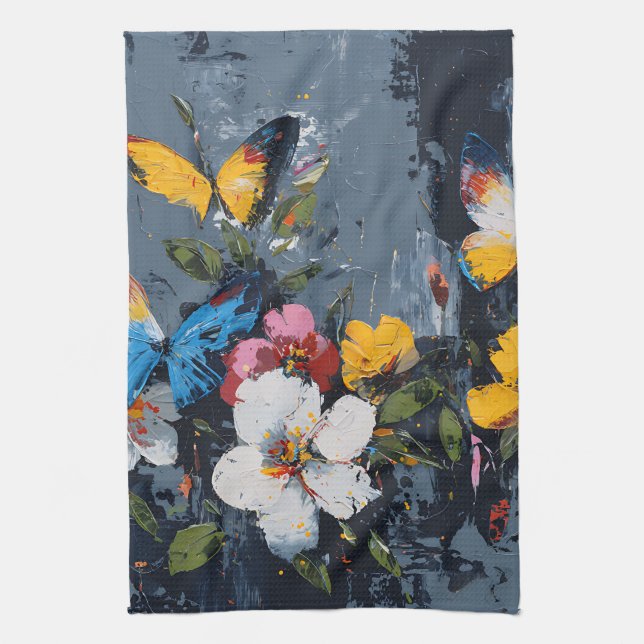 Vibrant Abstract Butterfly Flight (9) Tea Towel (Vertical)