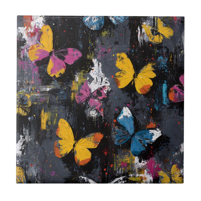 Vibrant Abstract Butterfly Flight (9) Tile (Front)