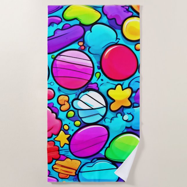 Vibrant Abstract Candyland Beach Towel (Front)