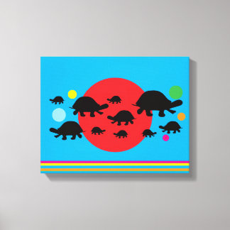 Vibrant Abstract Canvas Print with Black Turtles
