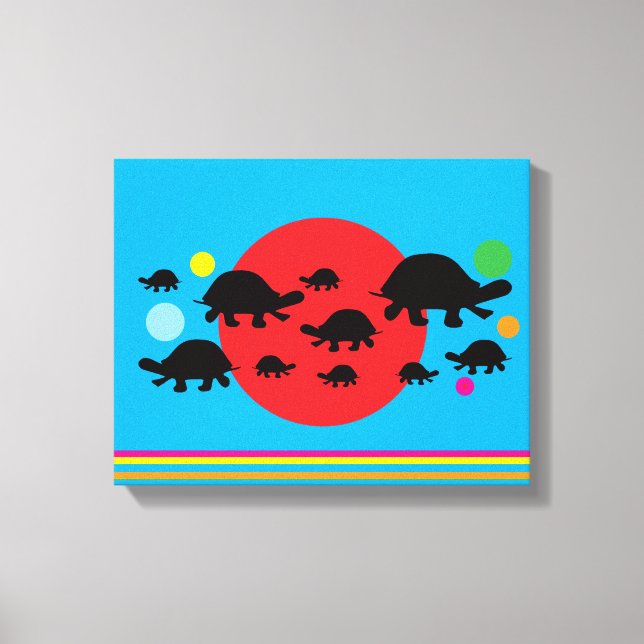 Vibrant Abstract Canvas Print with Black Turtles (Front)
