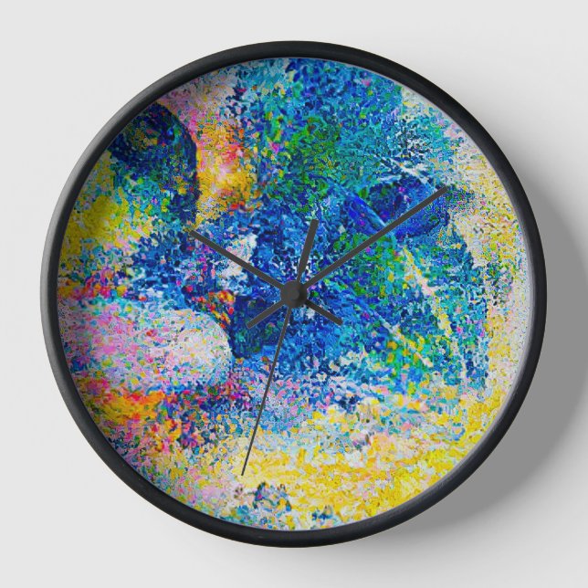 Vibrant Abstract Cat Art Print Clock (Front)