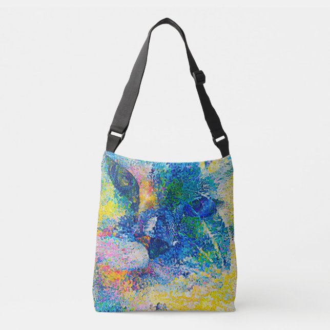 Vibrant Abstract Cat Art Print Crossbody Bag (Front)