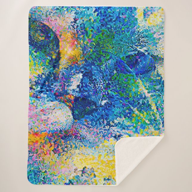 Vibrant Abstract Cat Art Print Sherpa Blanket (Front)