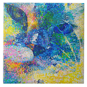 Vibrant Abstract Cat Art Print Tile
