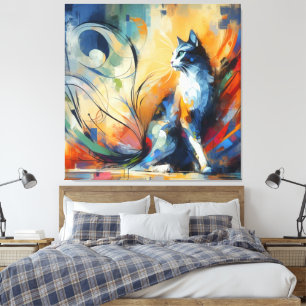 Vibrant Abstract Cat Canvas Art Colourful