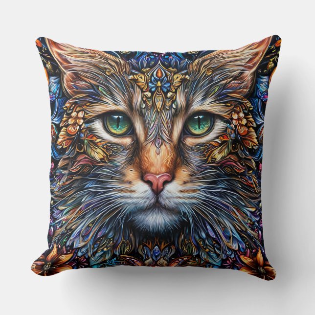 Vibrant Abstract Cat Illustration Cushion (Front)