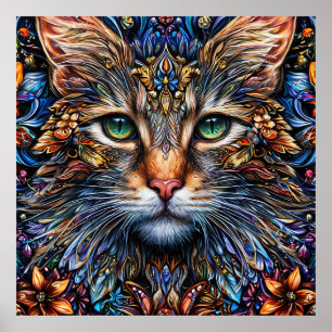 Vibrant Abstract Cat Illustration Poster
