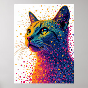 Vibrant Abstract Cat Portrait with Colourful Dotte Poster