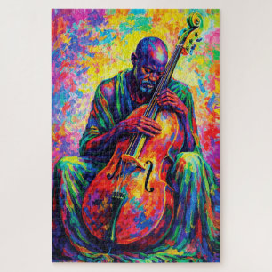 Vibrant Abstract Cellist Musician Rainbow Colours Jigsaw Puzzle