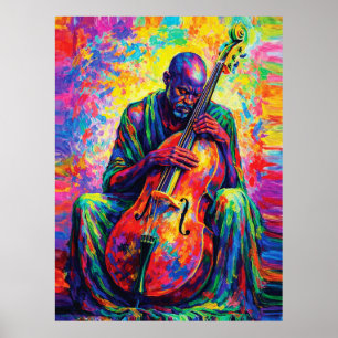 Vibrant Abstract Cellist Musician Rainbow Colours Poster