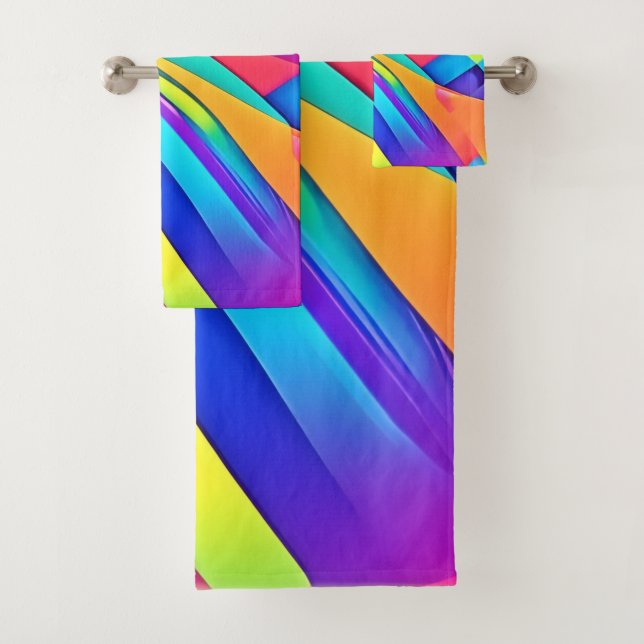 Vibrant Abstract Colour Wave Art Bath Towel Set (Insitu)