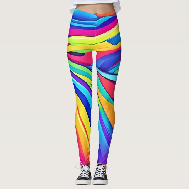 Vibrant Abstract Colour Wave Art Leggings (Front)
