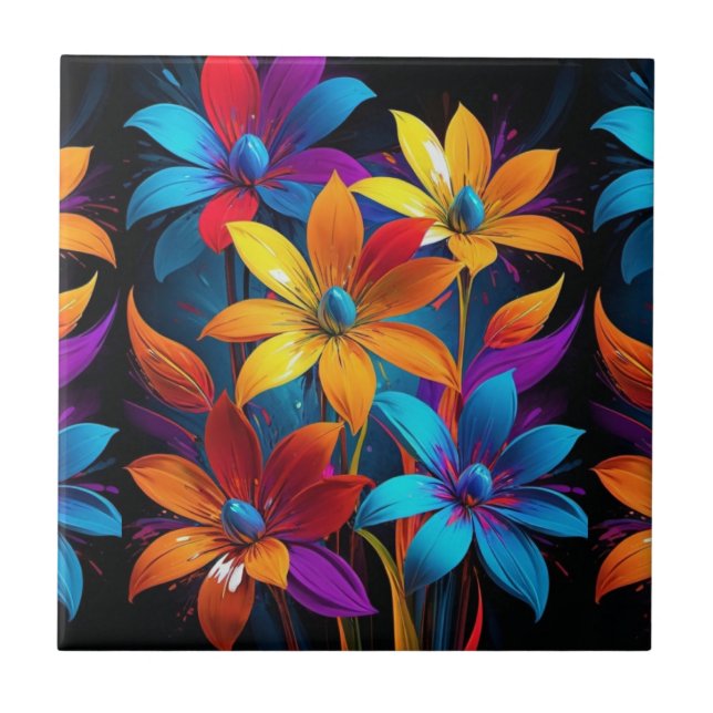 Vibrant Abstract Colourful Floral Art-32908 Tile (Front)