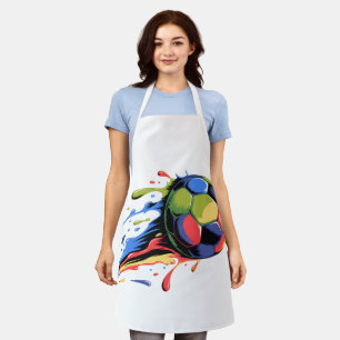 Vibrant Abstract Colourful Soccer Ball Paint Splas Apron