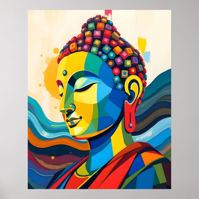 Vibrant Abstract Contemporary Digital Art Buddha Poster (Front)