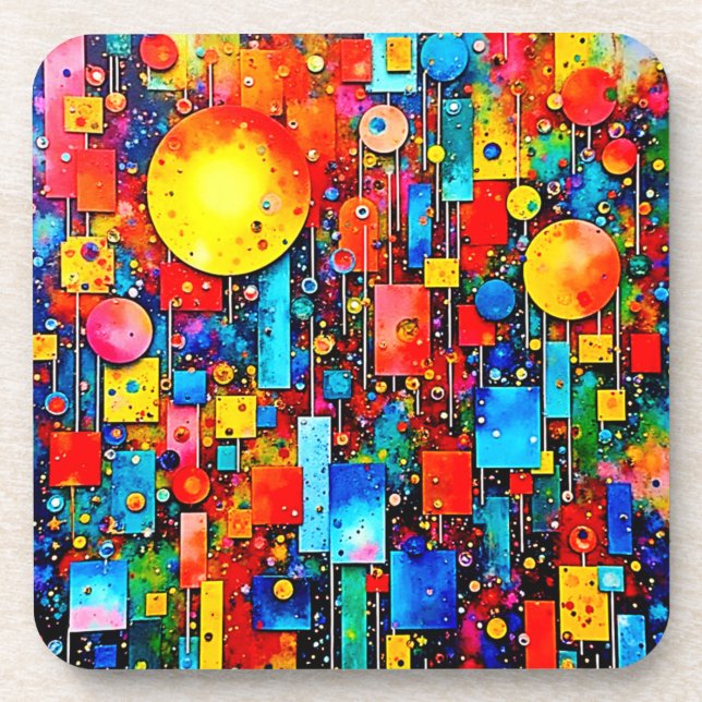 Vibrant Abstract Cosmic City Art Coaster (Front)