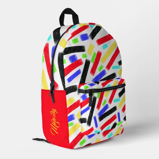 Vibrant Abstract Crayon Lines Bold Artistic Printed Backpack (Back Corner Left)