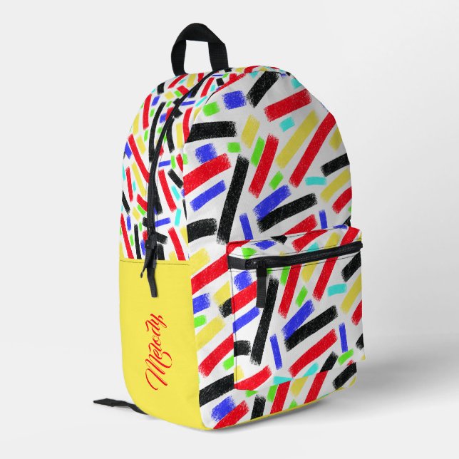 Vibrant Abstract Crayon Lines Bold Artistic Printed Backpack (Back Corner Left)