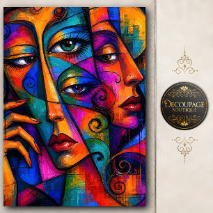 Vibrant Abstract Cubist Faces Decoupage Tissue Paper