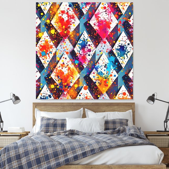 Vibrant Abstract Diamond Patterns Canvas Print (Insitu(Bedroom))