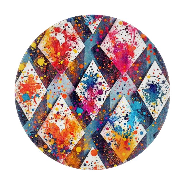 Vibrant Abstract Diamond Patterns Cutting Board (Front)