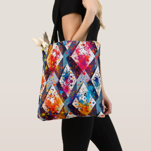 Vibrant Abstract Diamond Patterns Tote Bag