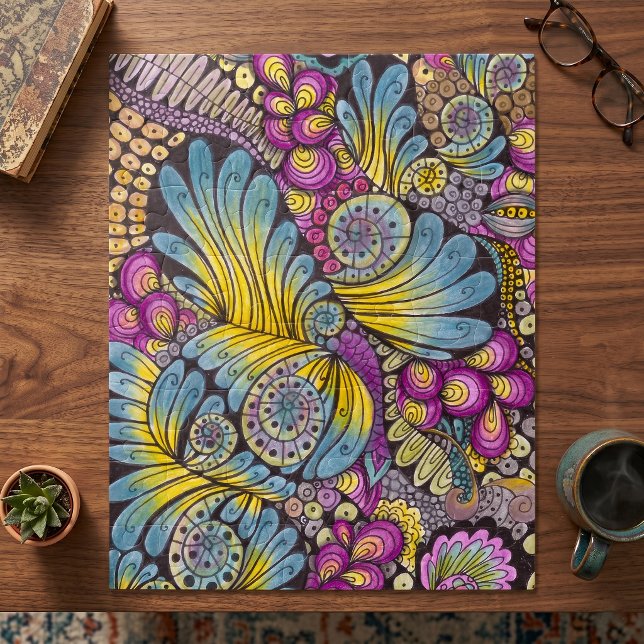 Vibrant Abstract Doodle Swirls Colourful Pattern Jigsaw Puzzle (Creator Uploaded)