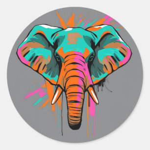 Vibrant Abstract Elephant with Bold Teal Classic Round Sticker