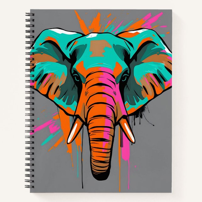 Vibrant Abstract Elephant with Bold Teal  Notebook (Front)