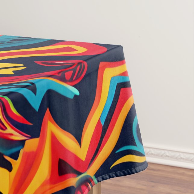 Vibrant Abstract Ethnic Huichol Tribal Pattern Tablecloth (In Situ)