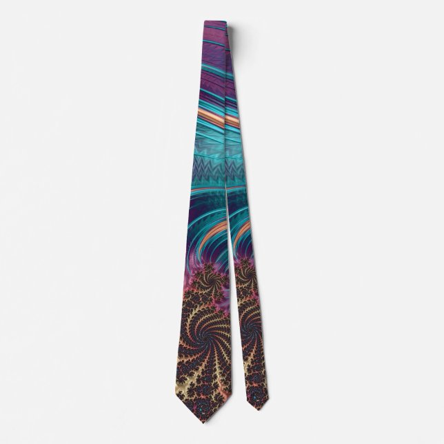 Vibrant Abstract Feathers Turquoise & Purple Tie (Front)