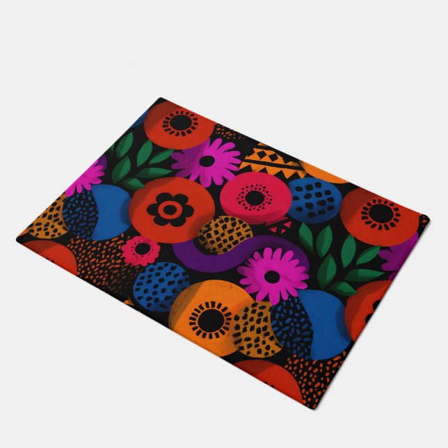 Vibrant Abstract Floral and Geometric Pattern Doormat (Angled)
