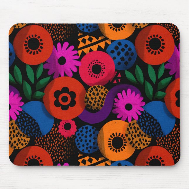 Vibrant Abstract Floral and Geometric Pattern Mouse Mat (Front)