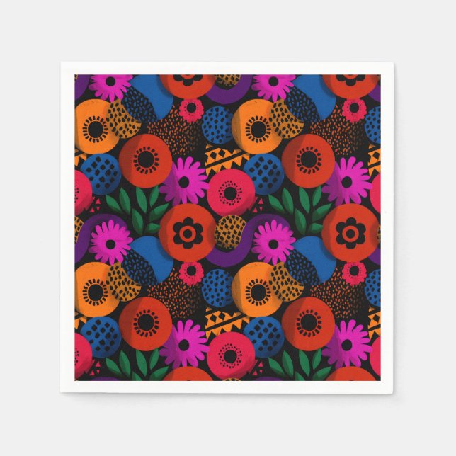 Vibrant Abstract Floral and Geometric Pattern Napkin (Front)