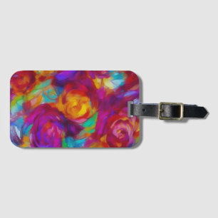 Vibrant abstract floral art luggage tag