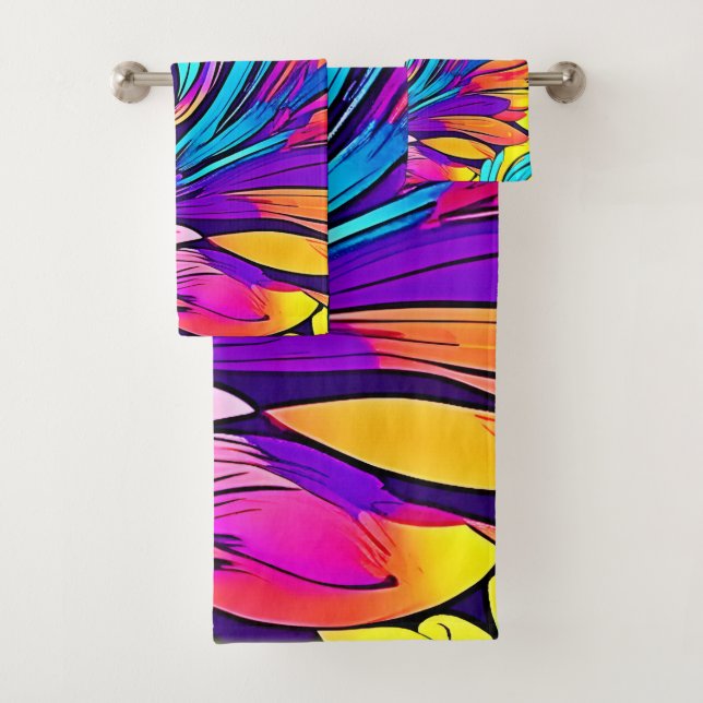 Vibrant Abstract Floral Bath Towel Set (Insitu)