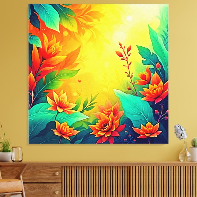 Vibrant Abstract Floral Beauty Canvas Print (Insitu(LivingRoom))