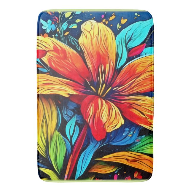 Vibrant Abstract Floral Burst Bath Mat (Front Vertical)