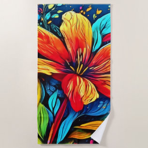 Vibrant Abstract Floral Burst Beach Towel