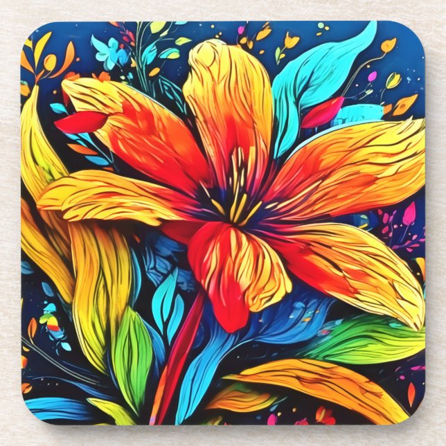 Vibrant Abstract Floral Burst Coaster (Front)