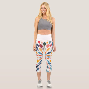 Vibrant Abstract Floral Burst Pattern Capri Leggings