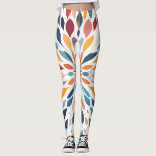 Vibrant Abstract Floral Burst Pattern Leggings