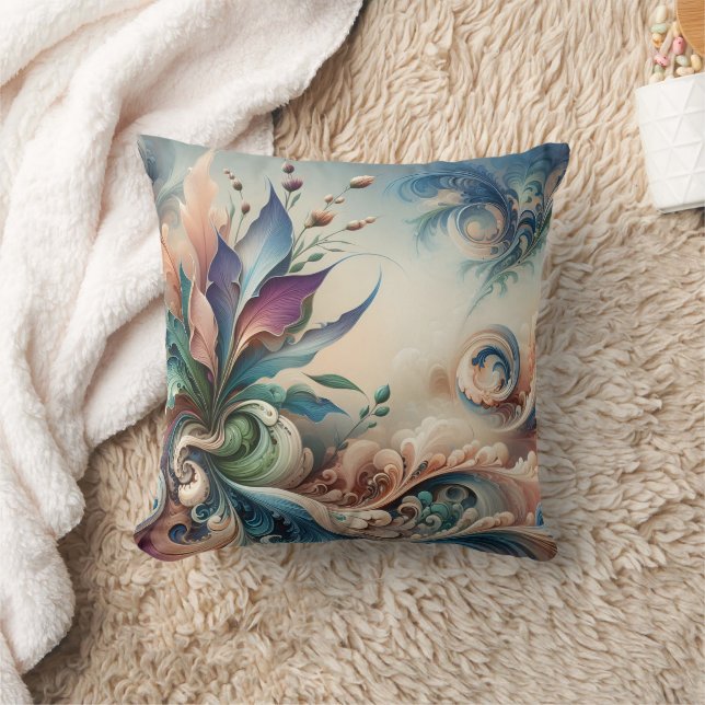 Vibrant Abstract Floral Design in Soft Colours Cushion (Blanket)
