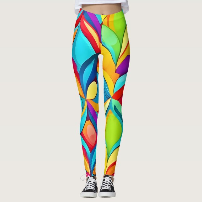 Vibrant Abstract Floral Explosion Leggings (Front)
